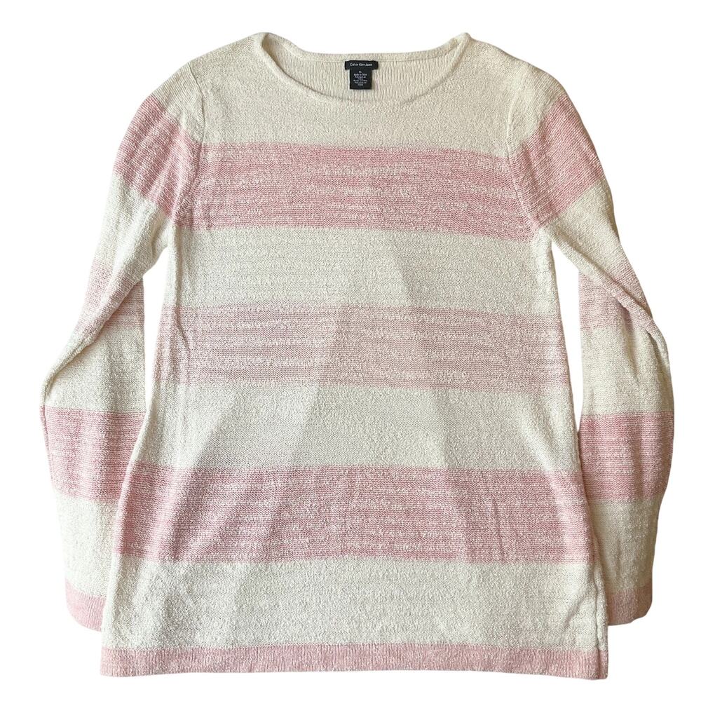 Calvin Klein Jeans Women Sweatshirt XL Pink Cotton Nylon Striped Long Sleeve - Picture 1 of 8